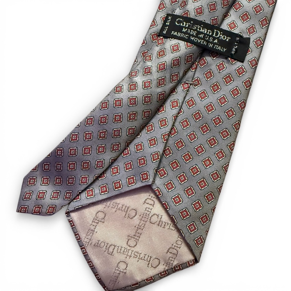 Christian Dior Vintage Made In USA Italian Woven All Slik Geometric Pattern Tie‎
